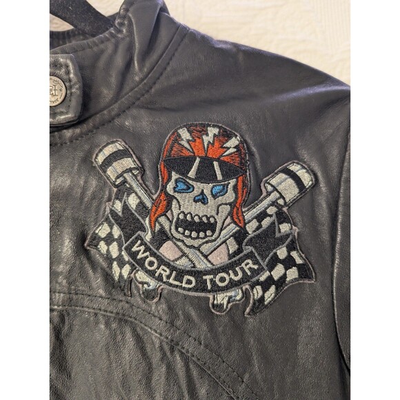 Ed Hardy by Christian Audigier Women's S Black Leather Jacket World Tour Skull - Picture 3 of 16